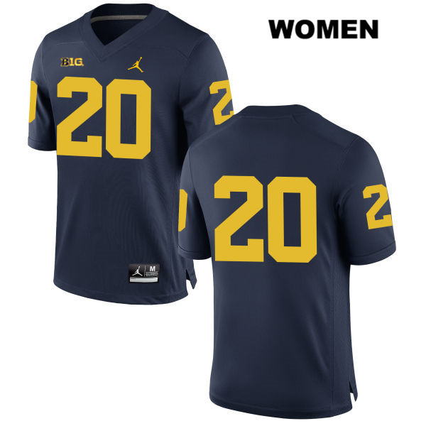 Women's NCAA Michigan Wolverines Brad Hawkins #20 No Name Navy Jordan Brand Authentic Stitched Football College Jersey FD25C58ZM